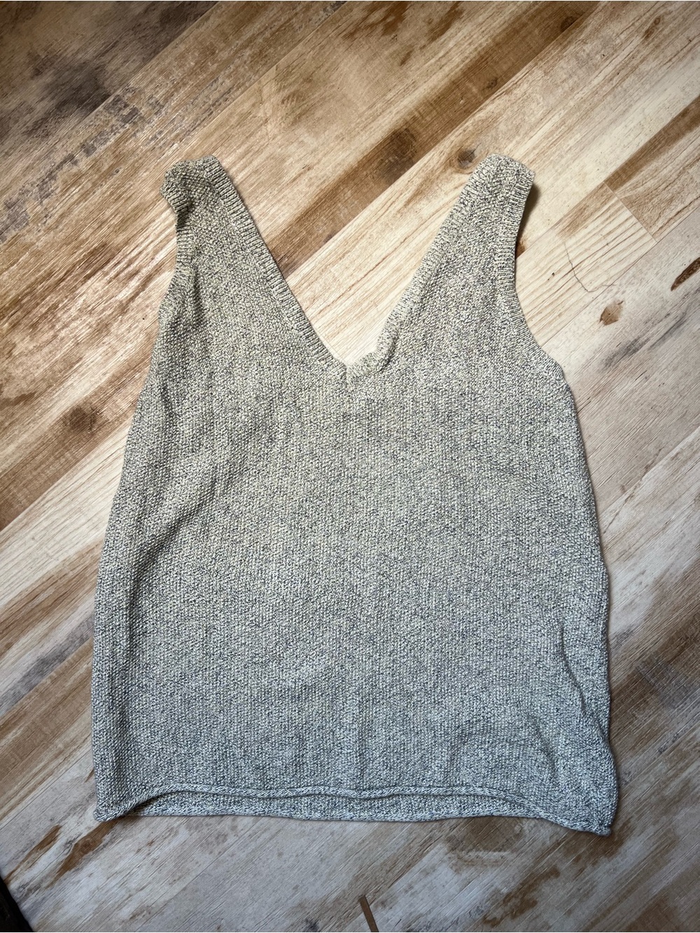 Tribal Cream and Gray V-Neck Knit Tank Top
